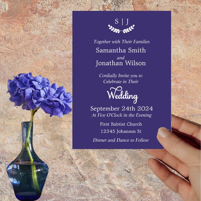 Elegant Monogram Blue Jewel Tone Wedding Invitation (Creator Uploaded)
