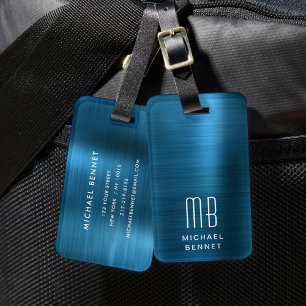 Elegant Monogram Blue Luggage Tag