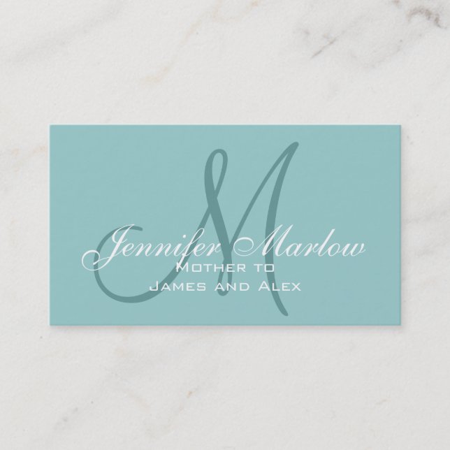 Elegant Monogram Blue Mummy Calling Card (Front)