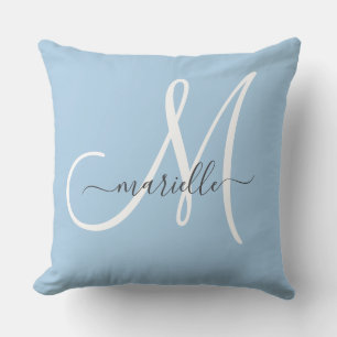 Elegant Monogram Blue Throw Pillow
