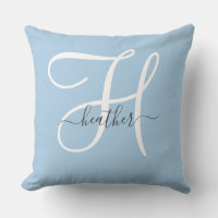 Elegant Monogram Blue Throw Pillow