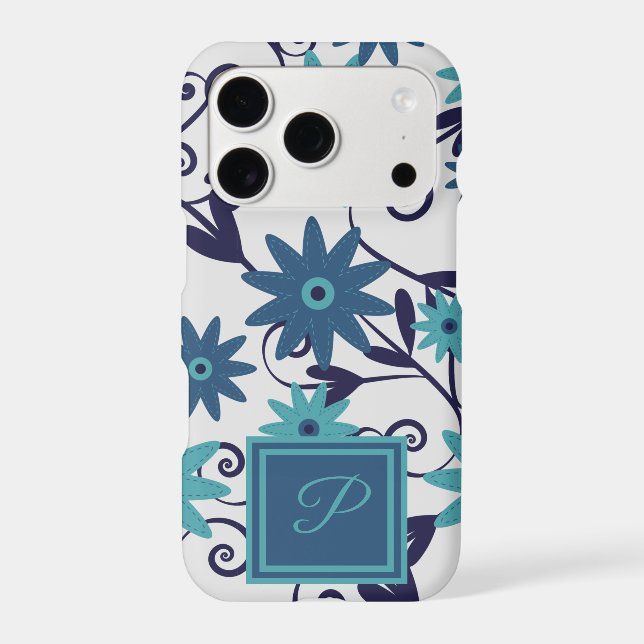 Elegant monogram blue turquoise flower pattern  (Back)
