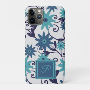 Elegant monogram blue turquoise flower pattern  Case-Mate iPhone case