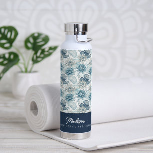 Elegant Monogram Blue Water Lily and Lotus Bottle