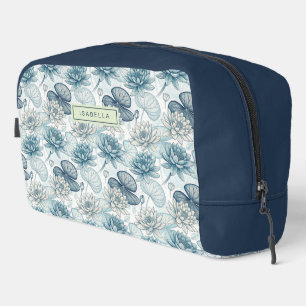 Elegant Monogram Blue Water Lily and Lotus Dopp Kit