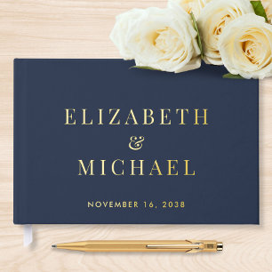 Elegant Monogram Blue Wedding Guest Book