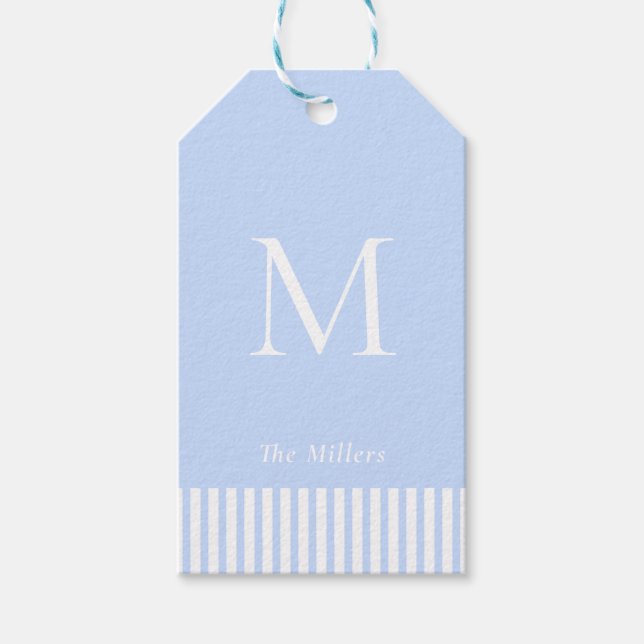 Elegant Monogram Blue & white  Gift Tags (Front)