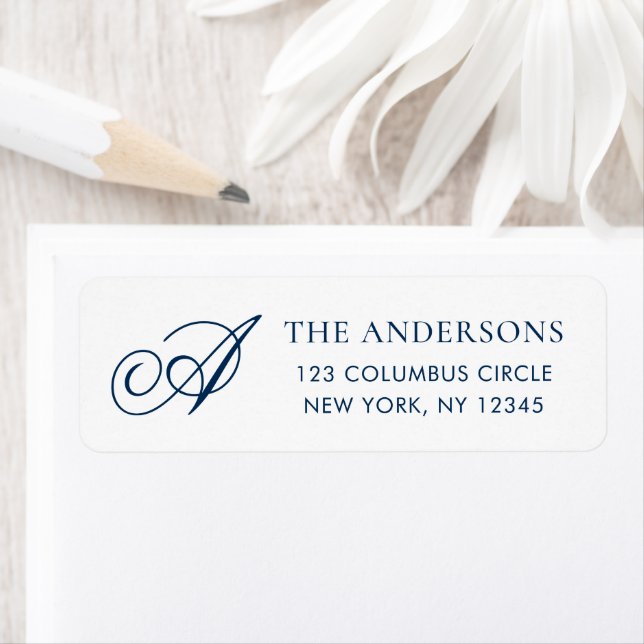 Elegant Monogram Blue White Return Address (Insitu)