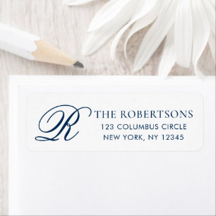 Elegant Monogram Blue White Return Address Label