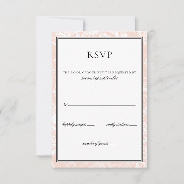 Elegant Monogram Blush Floral Wedding rsvp Card (Front)