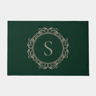 Elegant Monogram Blush Green Doormat