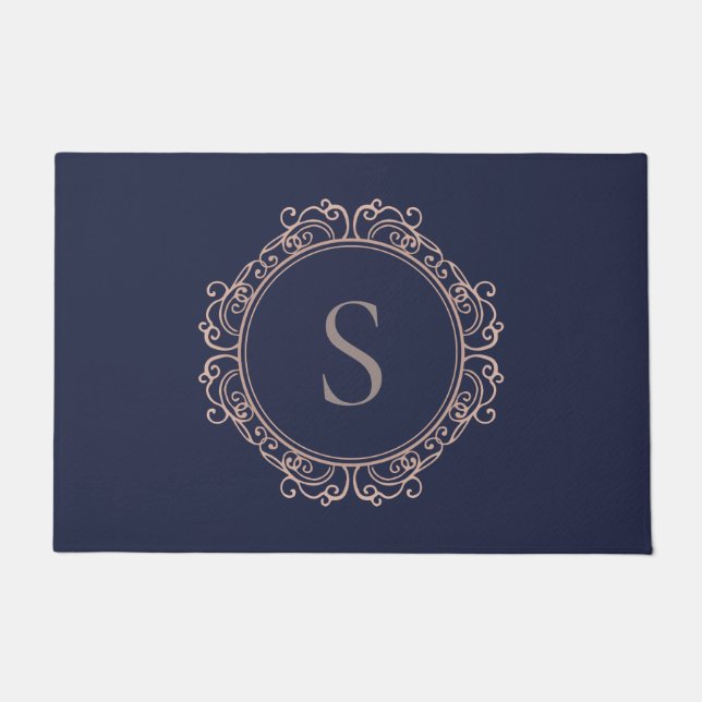 Elegant Monogram Blush Navy Doormat (Front)