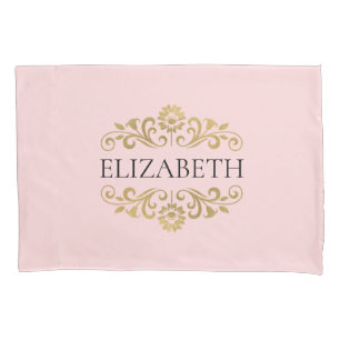 Elegant Monogram Blush Pink Gold Pillow Case