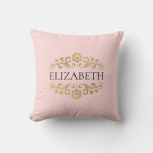 Elegant Monogram Blush Pink Gold Throw Pillow
