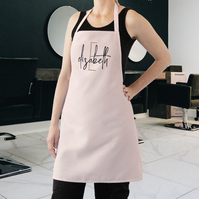 Elegant Monogram Blush Pink Modern Salon Apron (Creator Uploaded)