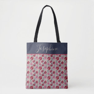 Elegant Monogram Blush Pink & Red Tote Bag