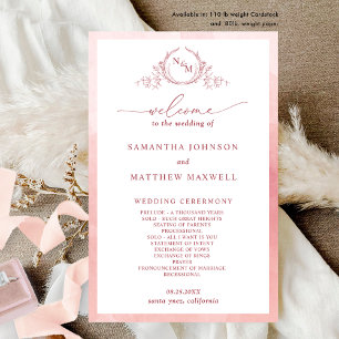 Elegant Monogram Blush Pink Wedding Program