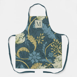 Elegant Monogram Botanical Floral William Morris Apron