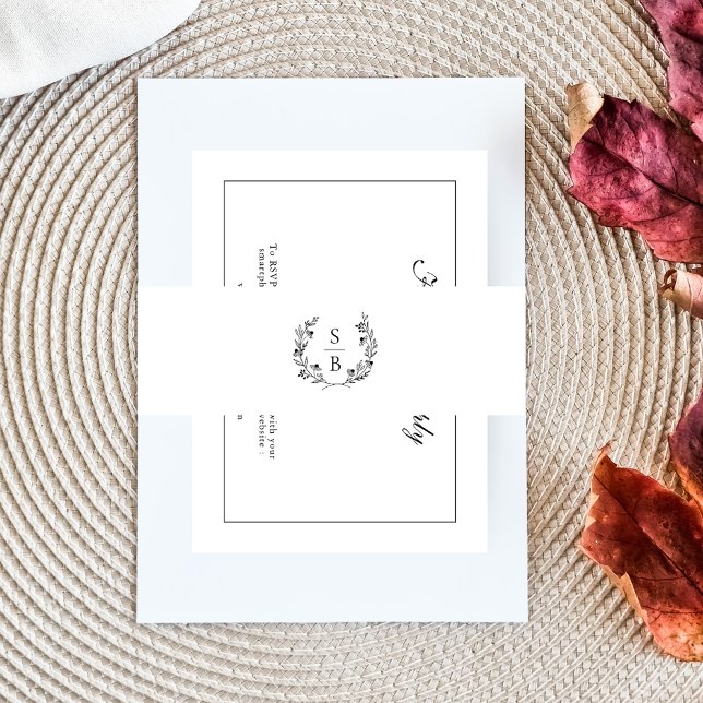Elegant Monogram Botanical Wreath Invitation Belly Band (Creator Uploaded)