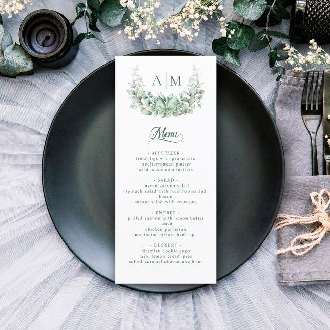 Elegant Monogram Botanical Wreath Wedding Menu (Creator Uploaded)