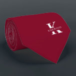 Elegant Monogram Bright Burgundy | White|One-Sided Tie<br><div class="desc">An elegant necktie featuring a bold white monogram across a bright burgundy background.  On top of this monogram sits your first or last name spelled out in all capitals.  Over 40  unique colors are available in both one-sided and two-sided versions. You can browse them by clicking the collection link.</div>