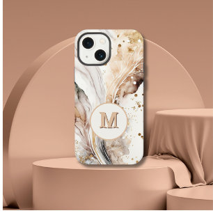 Elegant Monogram Brown Gold Marble Abstract Design iPhone 13 Mini Case