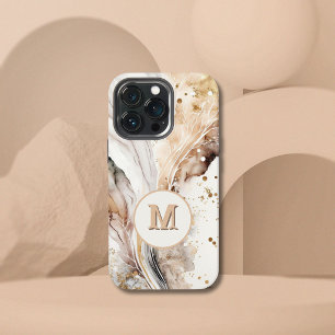 Elegant Monogram Brown Gold Marble Abstract Design iPhone 13 Pro Case