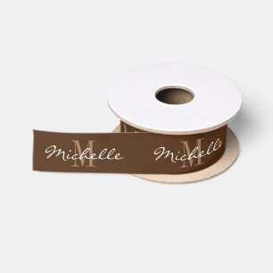 Elegant monogram brown satin Christmas gift ribbon