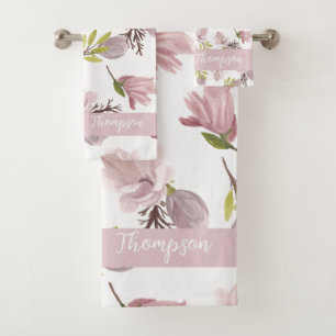 Elegant monogram brush feminine pink pattern bath towel set