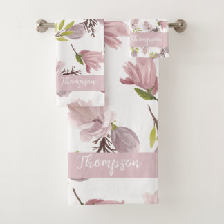Elegant monogram brush feminine pink pattern bath towel set