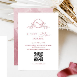 Elegant Monogram Burgundy RSVP Online QR Code  Enclosure Card