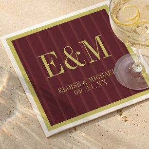 Elegant Monogram Burgundy Stripe Pattern Wedding Napkin