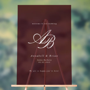 Elegant Monogram Burgundy Wedding Acrylic Sign