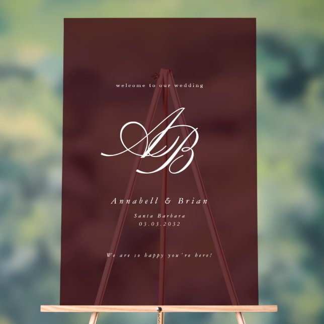 Elegant Monogram Burgundy Wedding Acrylic Sign (Neutral)