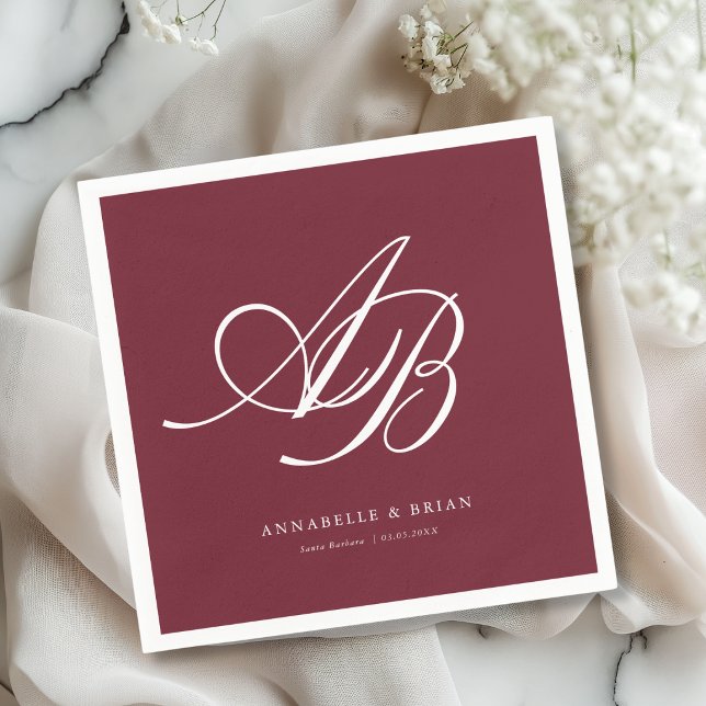 Elegant Monogram Burgundy Wedding  Napkin (Elegant Monogram Burgundy Wedding Napkins)
