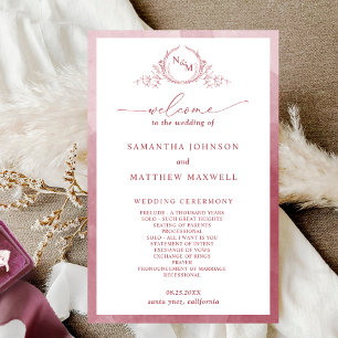 Elegant  Monogram Burgundy Wedding Program