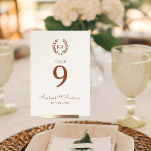 Elegant Monogram Burnt Orange Wedding Table Number