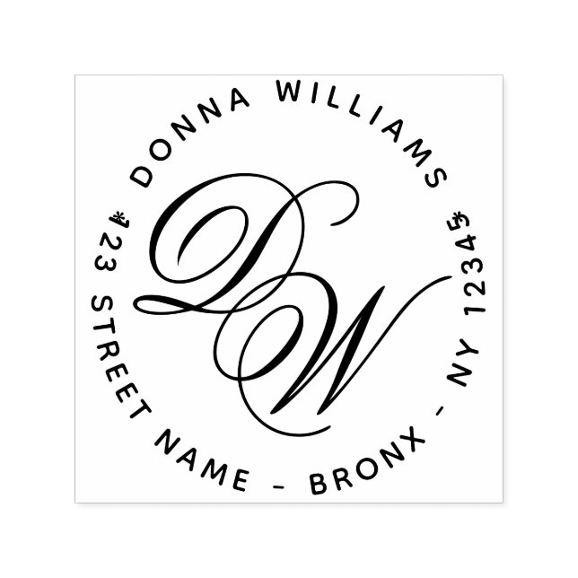 Elegant Monogram Calligraphy 2 Initials Address Self-inking Stamp (Design)