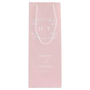 Elegant Monogram Calligraphy Pink Gift bag Wedding