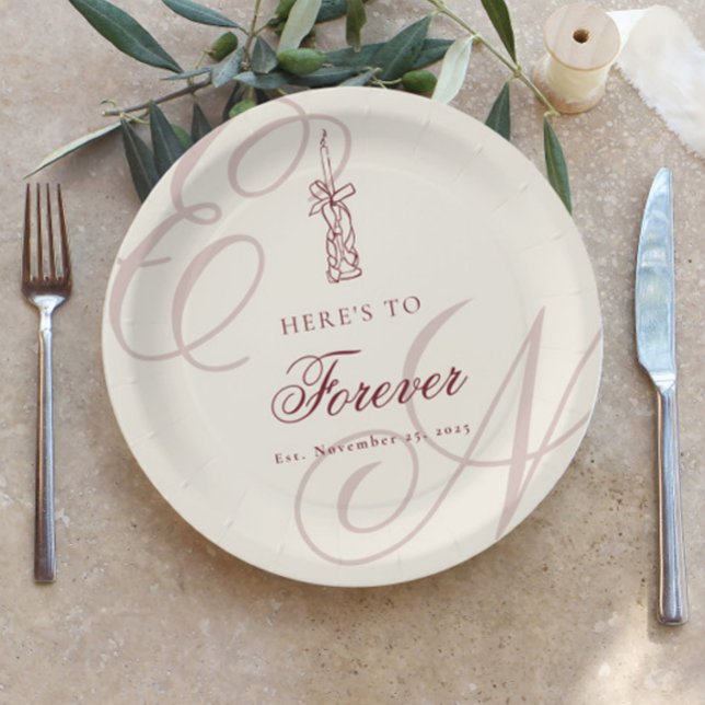 Elegant Monogram Calligraphy Wedding Paper Plate (Creator Uploaded)