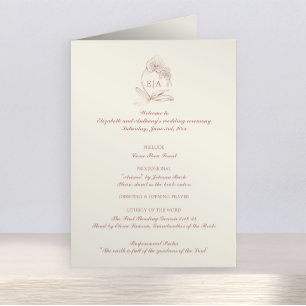 Elegant Monogram Catholic Wedding Mass Ceremony  Programme
