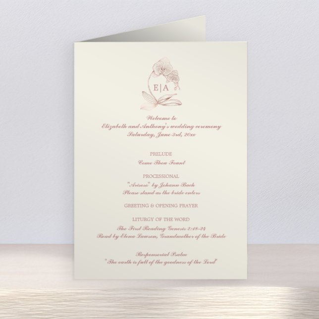 Elegant Monogram Catholic Wedding Mass Ceremony  Programme (Elegant Wedding Program)