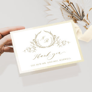Elegant Monogram, Champagne Watercolor Wedding Thank You Card