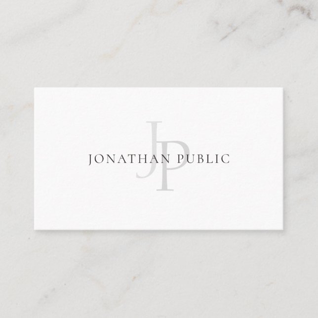Elegant Monogram Chic Design White Plain Modern Business Card (Front)