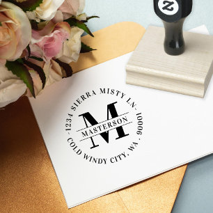 Elegant Monogram Circular Return Address Rubber Stamp