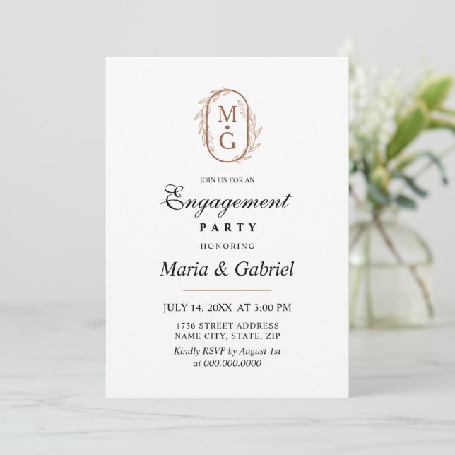 Elegant Monogram classic Engagement Party Invitation (Standing Front)