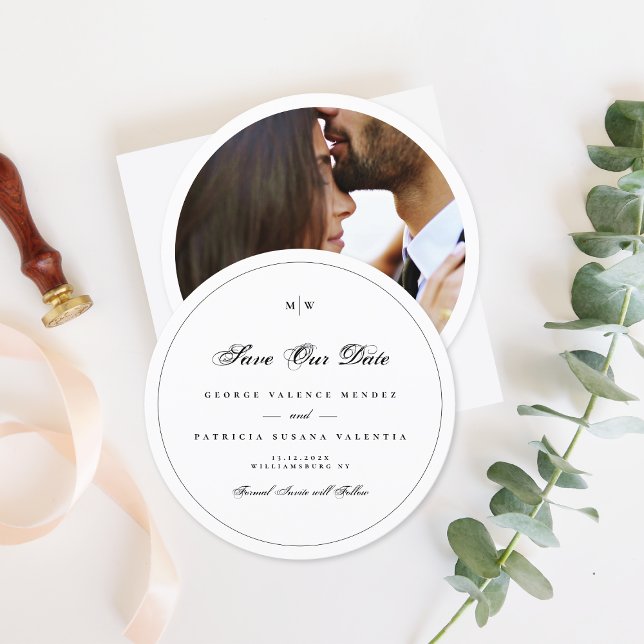 Elegant Monogram Classic Frame Photo Save The Date Invitation (Creator Uploaded)