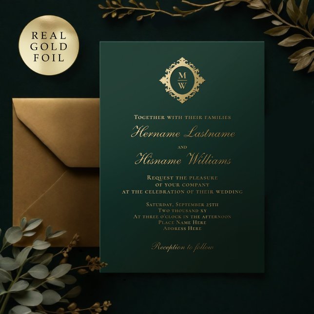 Elegant Monogram Classic Luxe Emerald Green Gold (Creator Uploaded)