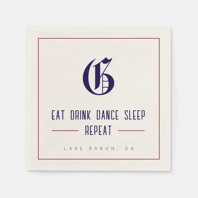 Elegant Monogram Cocktail Napkin (Front)