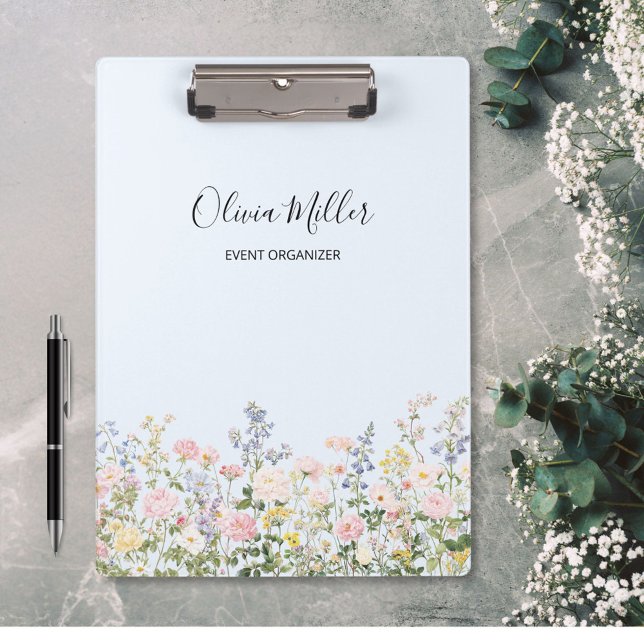 Elegant Monogram Colorful Flower Garden Floral Clipboard (In situ)